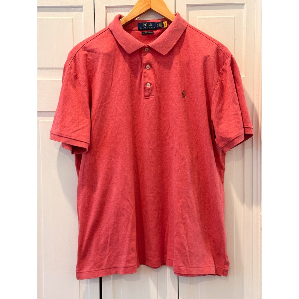Polo Ralph Lauren Mens Custom Slim Fit Polo‎ Shirt XL Red Heathered Cotton Pique